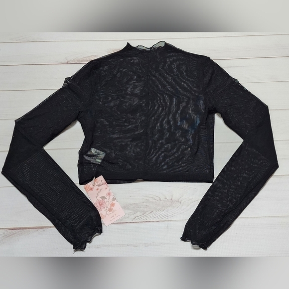 Shein Sheer Mesh Black Crop Top Medium - New With Tags - Picture 2 of 5